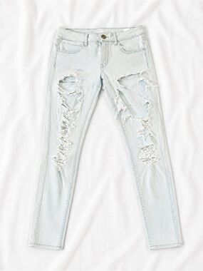 American Eagle Outfitters Distressed Skinny Jeans - Light Blue